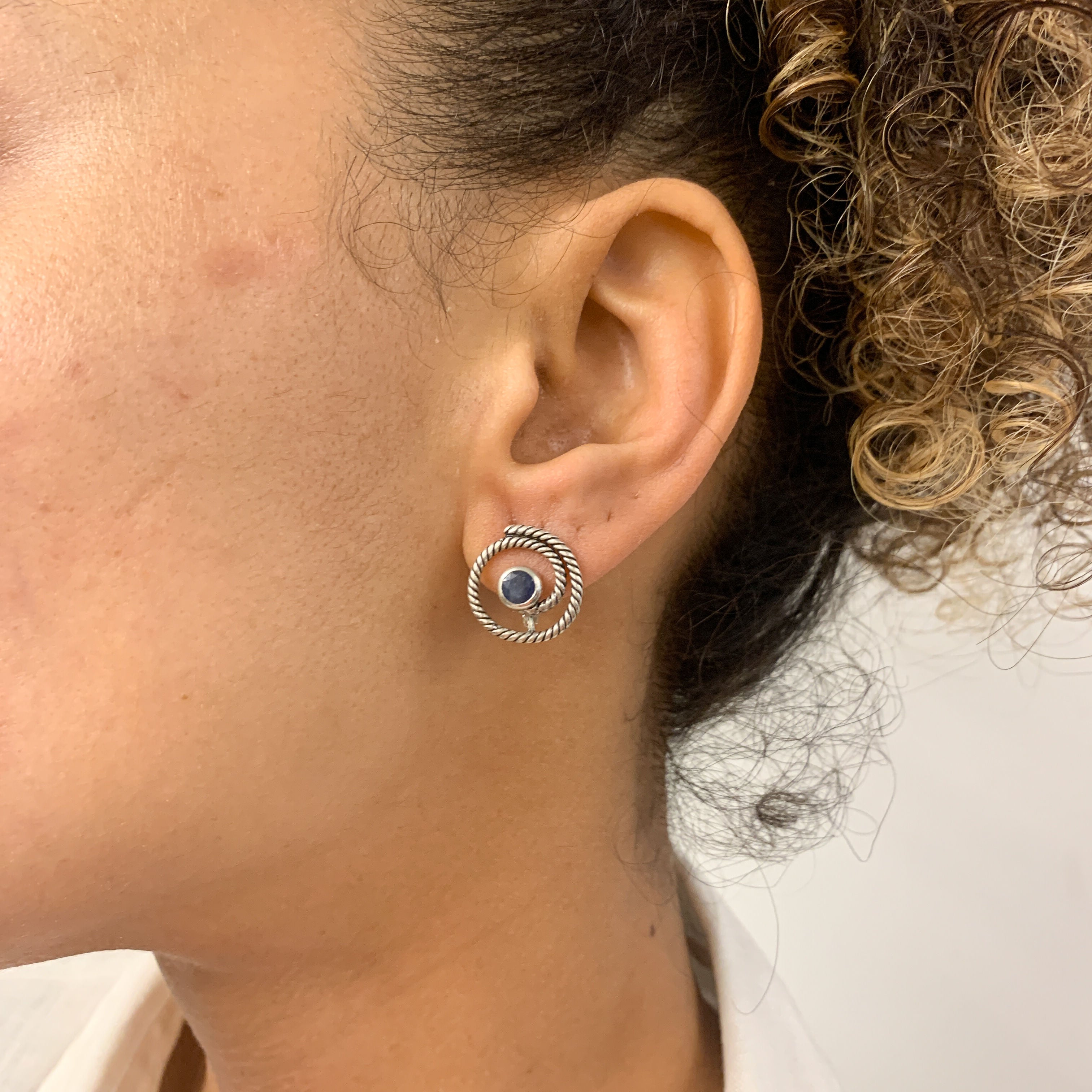 Blue Swirl Earrings - Elegant Natural Sapphire Studs in 925 Sterling Silver, perfect for daily wear and special celebrations.