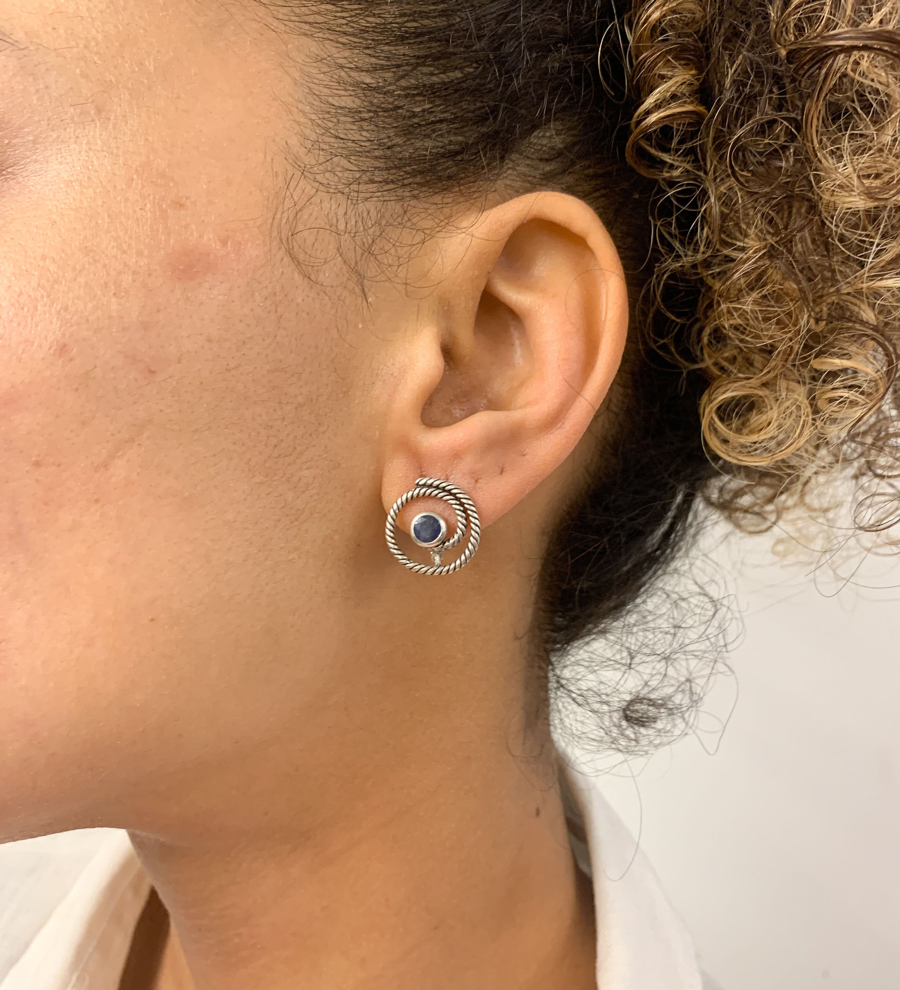 Blue Swirl Earrings - Elegant Natural Sapphire Studs in 925 Sterling Silver, perfect for daily wear and special celebrations.