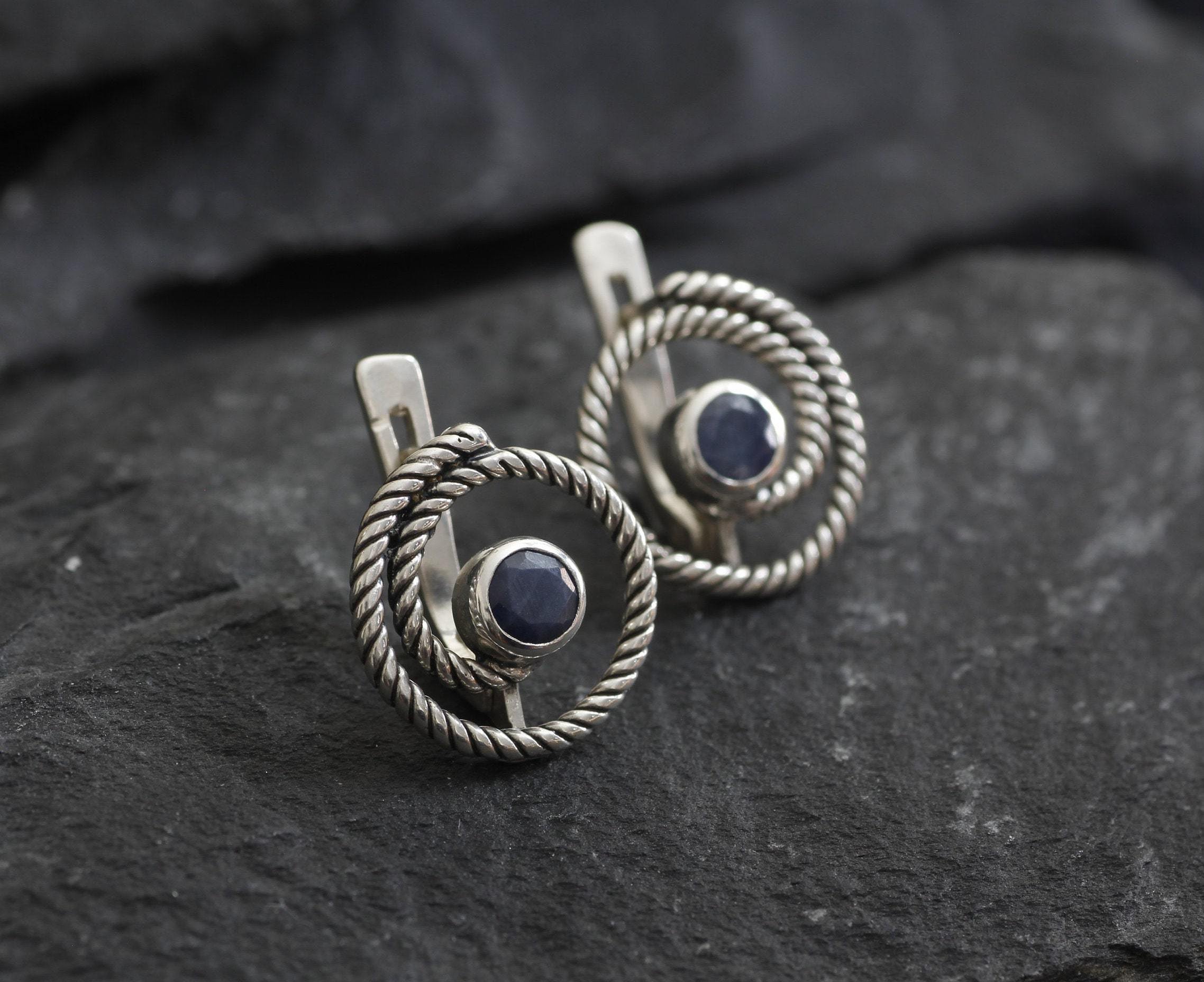 Blue Swirl Earrings - Natural Sapphire Earrings, Blue Spiral Studs made in 925 Sterling Silver. Ideal for everyday wear and perfect for birthday gifting and special occasions.