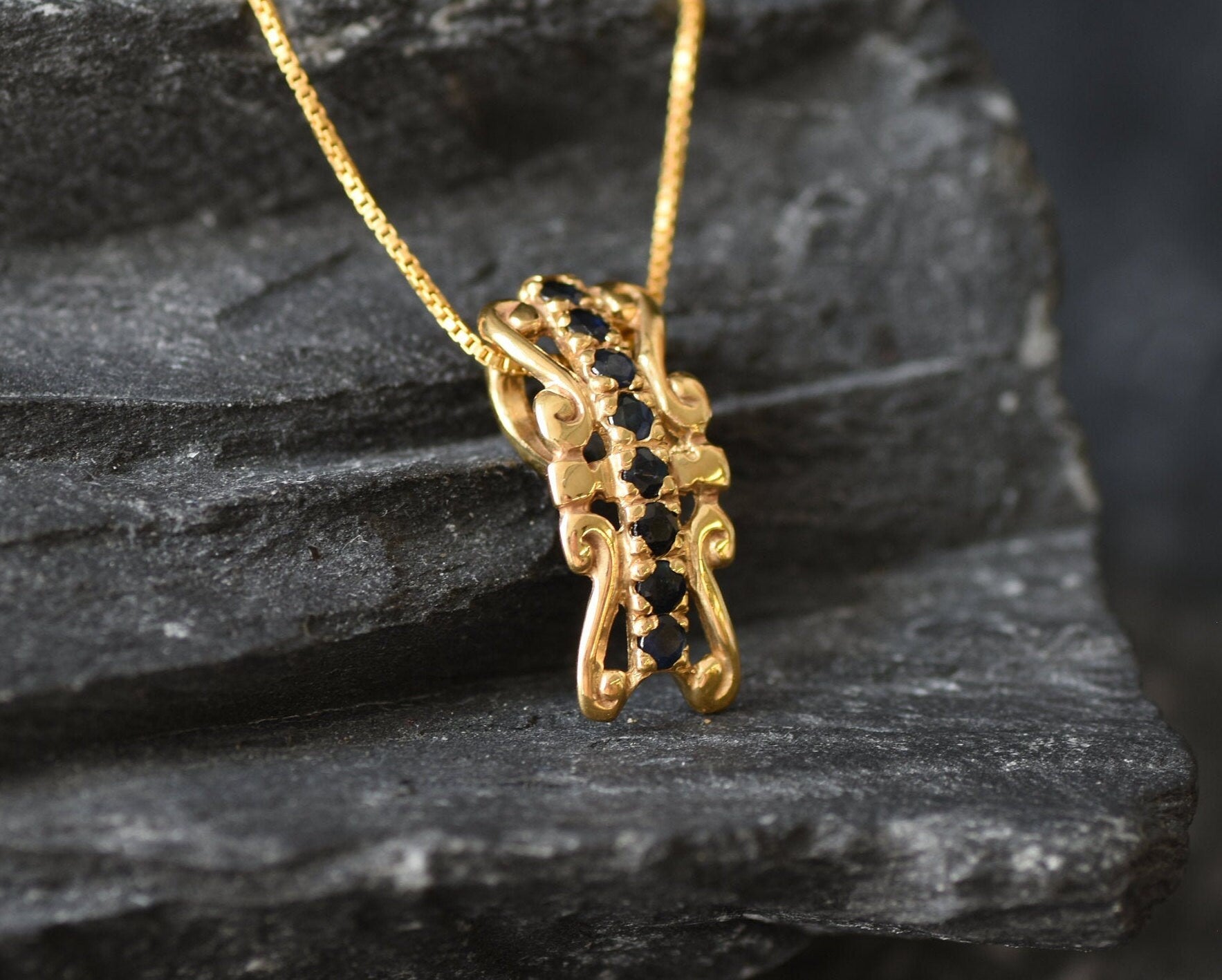 Gold Sapphire Pendant - Natural Sapphire Necklace, Gold Crown Pendant made in 18k Gold Vermeil. Ideal for everyday wear and perfect for birthday gifting and special occasions.