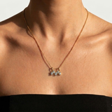 Gold Blue Topaz Pendant - Natural Blue Topaz Necklace, Blue Baguette Necklace