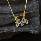 Gold Blue Topaz Pendant - Natural Blue Topaz Necklace, Blue Baguette Necklace
