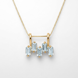 Gold Blue Topaz Pendant - Natural Blue Topaz Necklace, Blue Baguette Necklace