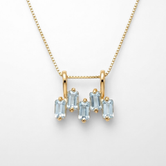 Gold Blue Topaz Pendant - Natural Blue Topaz Necklace, Blue Baguette Necklace