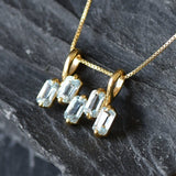 Gold Blue Topaz Pendant - Natural Blue Topaz Necklace, Blue Baguette Necklace