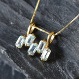 Gold Blue Topaz Pendant - Natural Blue Topaz Necklace, Blue Baguette Necklace
