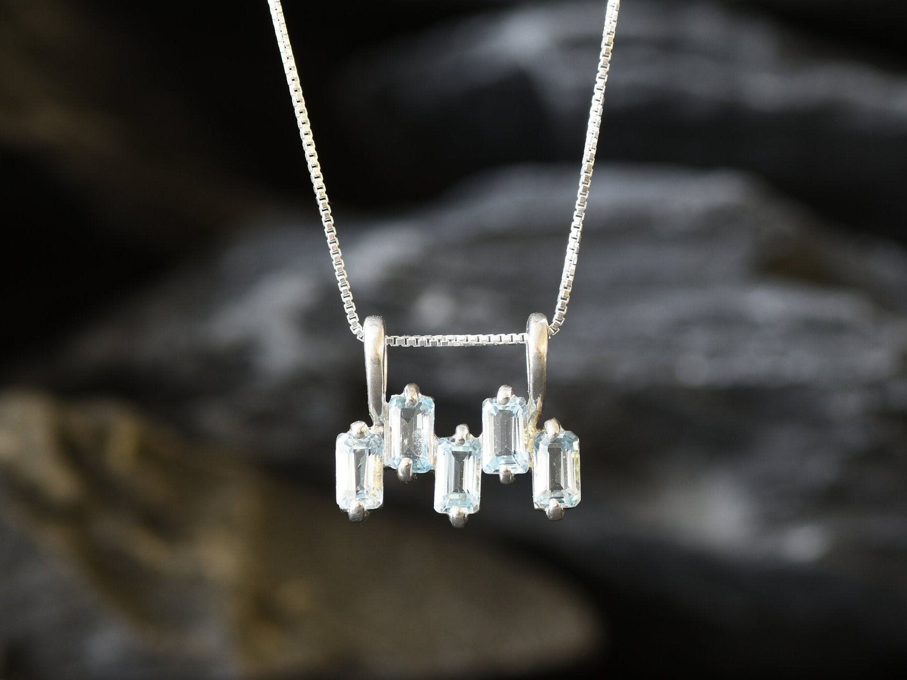 Gold Blue Topaz Pendant, Horizontal Pendant, Natural Blue Topaz, December Birthstone, Baguette Necklace, Blue Pendant, Gold Vermeil Pendant(3)