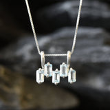 Gold Blue Topaz Pendant - Natural Blue Topaz Necklace, Blue Baguette Necklace