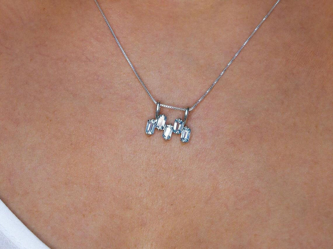 Gold Blue Topaz Pendant, Horizontal Pendant, Natural Blue Topaz, December Birthstone, Baguette Necklace, Blue Pendant, Gold Vermeil Pendant(3)