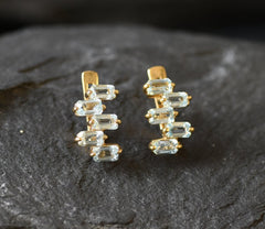 Blue Topaz Earrings, Gold Topaz Studs, Natural Blue Topaz, Baguette Earrings, December Birthstone, Asymmetric Earrings, Geometric Studs