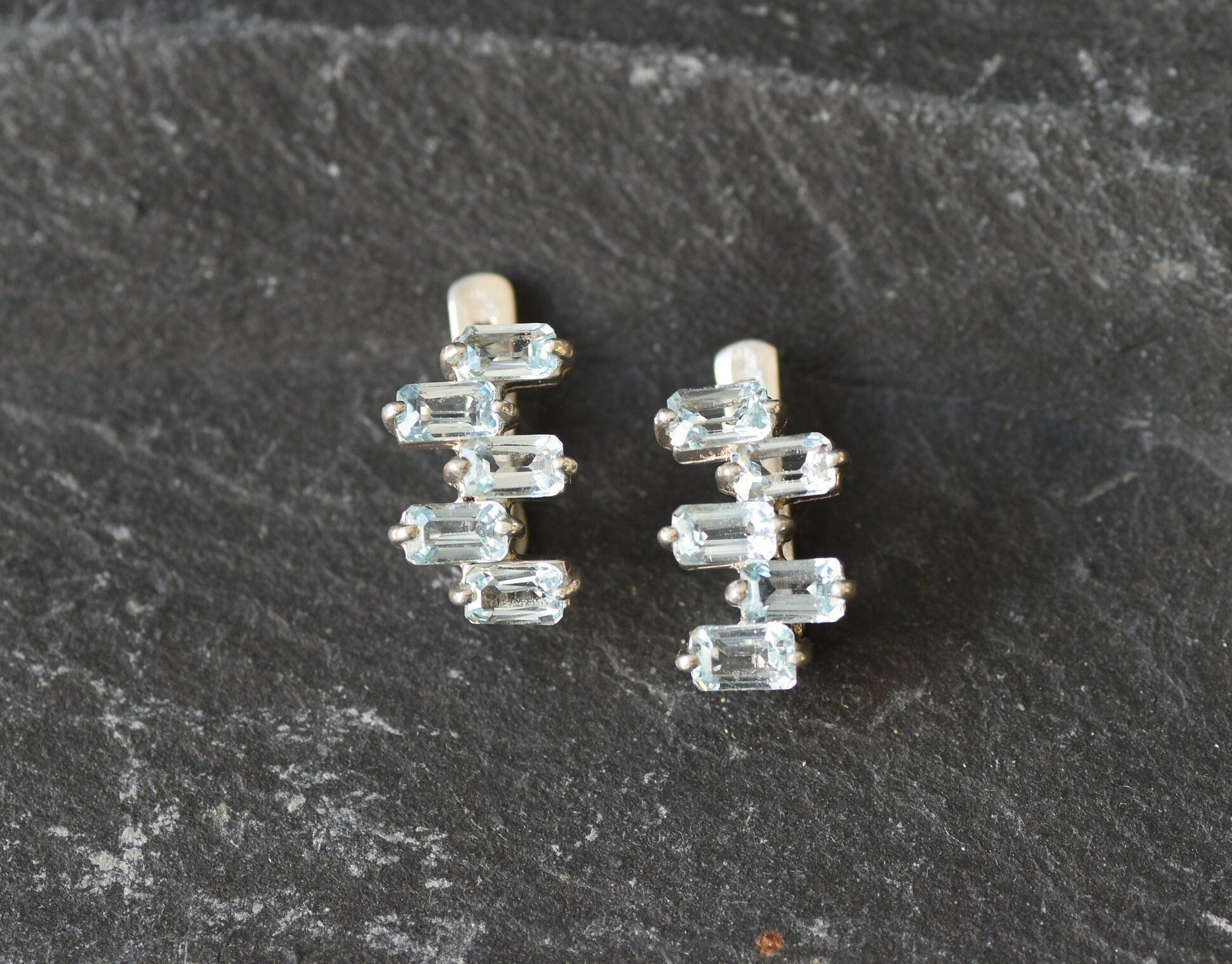 Blue Topaz Earrings, Gold Topaz Studs, Natural Blue Topaz, Baguette Earrings, December Birthstone, Asymmetric Earrings, Geometric Studs(3)