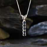 Delicate Solid Silver Sapphire Pendant, Small Pendant Perfect for Layering, Line Pendant with Sparkly Created Sapphire, Christmas Gift