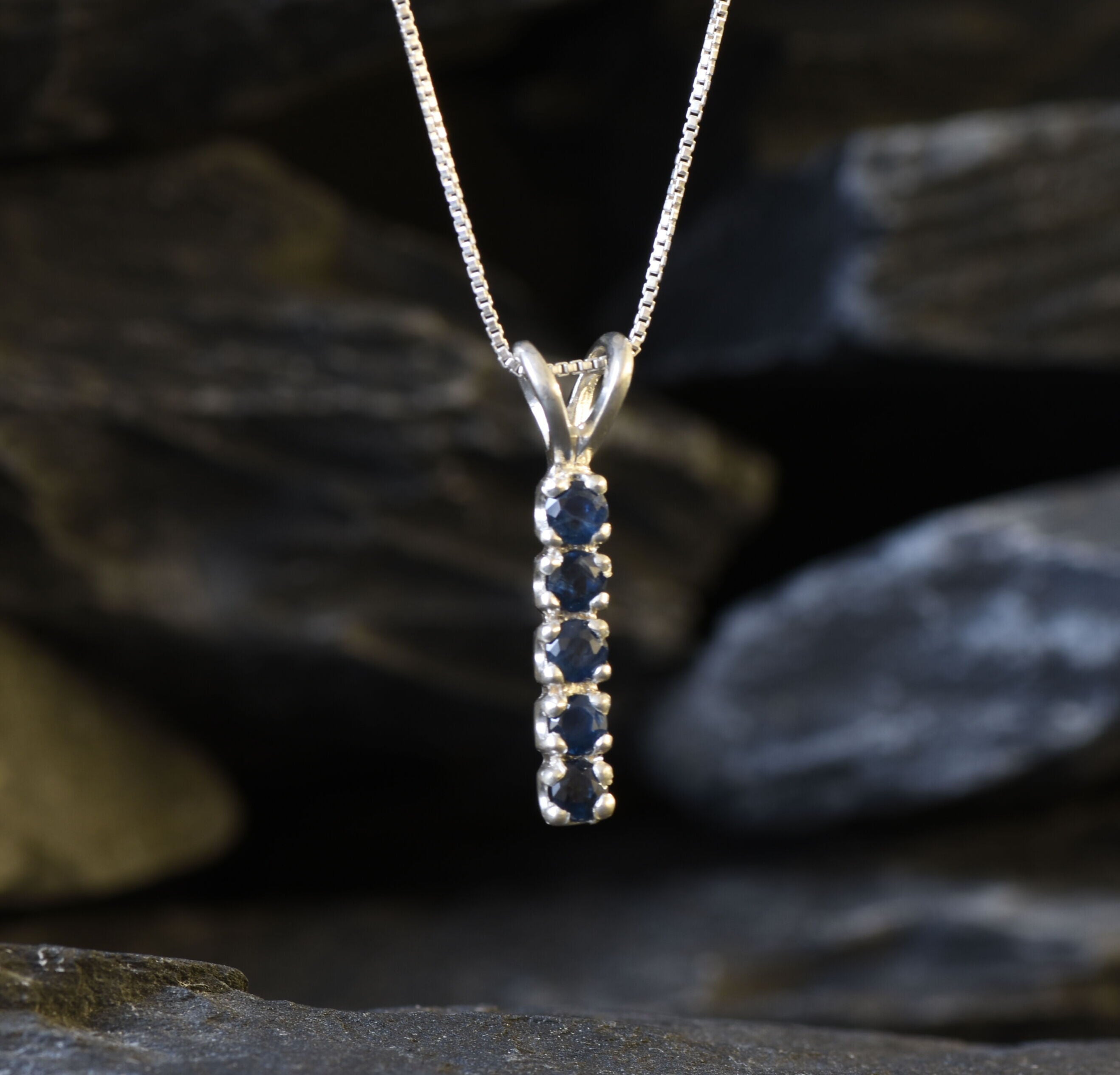 Delicate Solid Silver Sapphire Pendant, Small Pendant Perfect for Layering, Line Pendant with Sparkly Created Sapphire, Christmas Gift