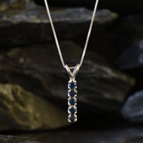 Delicate Solid Silver Sapphire Pendant, Small Pendant Perfect for Layering, Line Pendant with Sparkly Created Sapphire, Christmas Gift