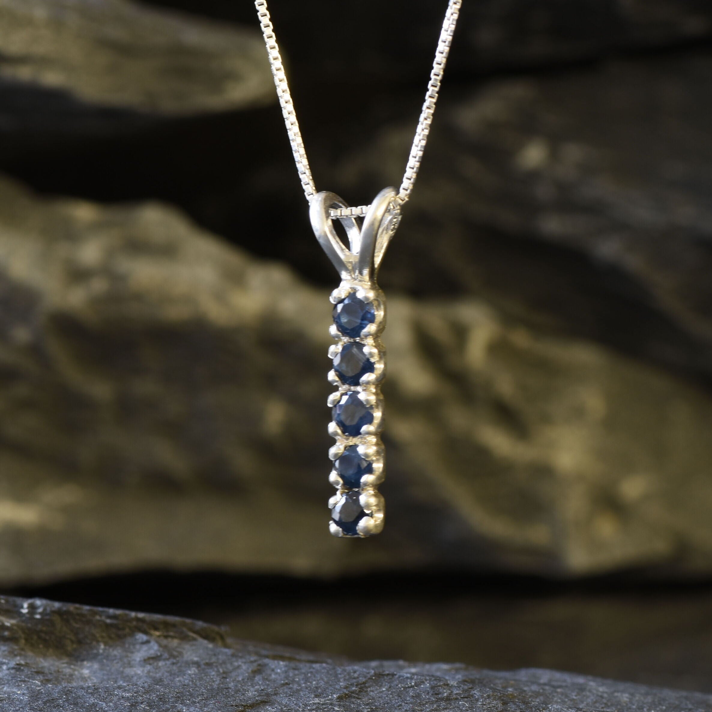 Delicate Solid Silver Sapphire Pendant, Small Pendant Perfect for Layering, Line Pendant with Sparkly Created Sapphire, Christmas Gift