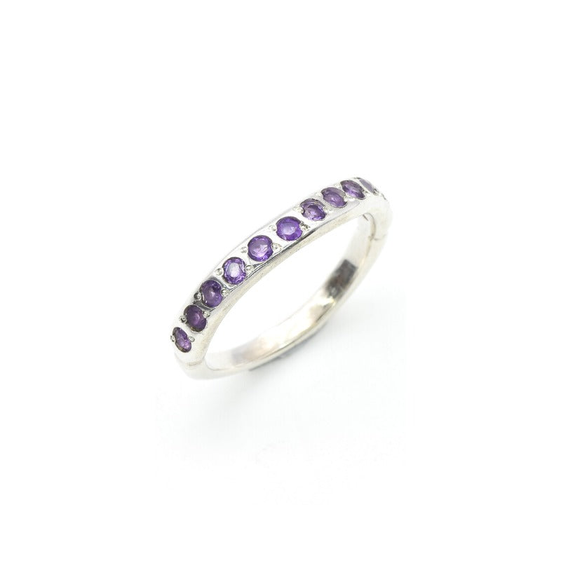 Amethyst Band, Curved Ring, Natural Amethyst, February Birthstone, Half Eternity Ring, Stackable Ring, Vintage Ring, Solid Silver Band, 925