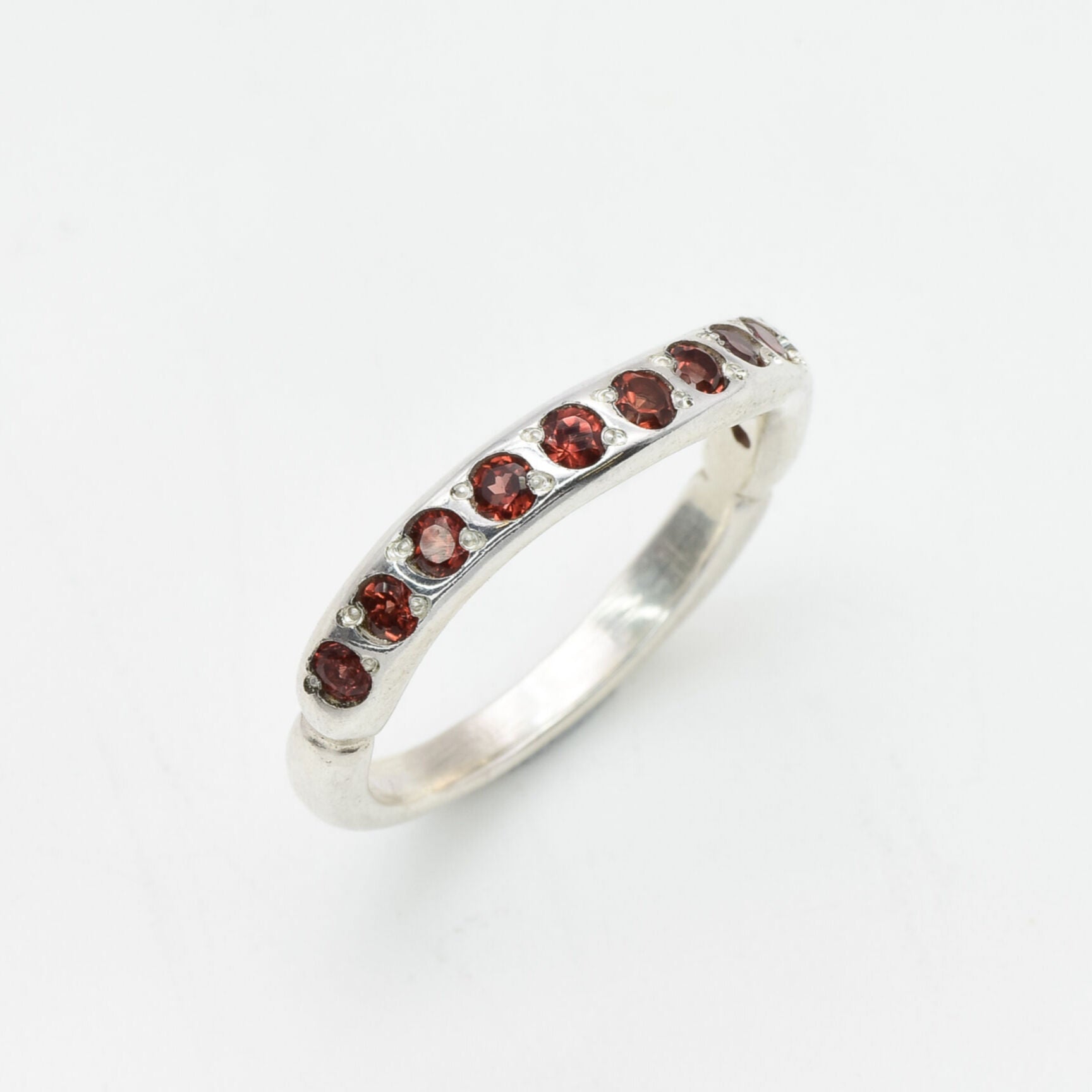 Garnet Band, Curved Ring, Natural Garnet, January Birthstone, Half Eternity Ring, Stackable Ring, Garnet Ring, Wedding Ring, Solid Silver