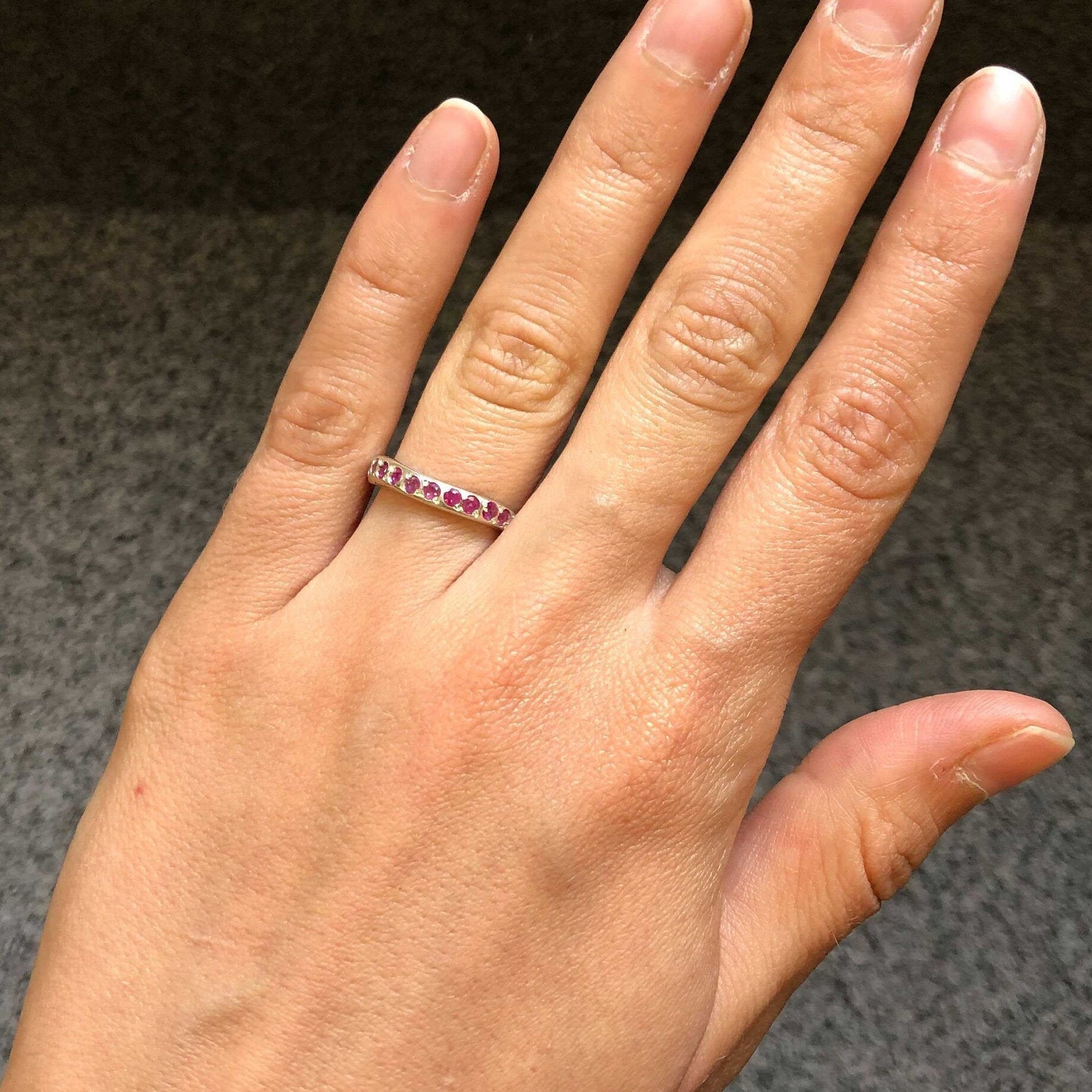 Garnet Band, Curved Ring, Natural Garnet, January Birthstone, Half Eternity Ring, Stackable Ring, Garnet Ring, Wedding Ring, Solid Silver