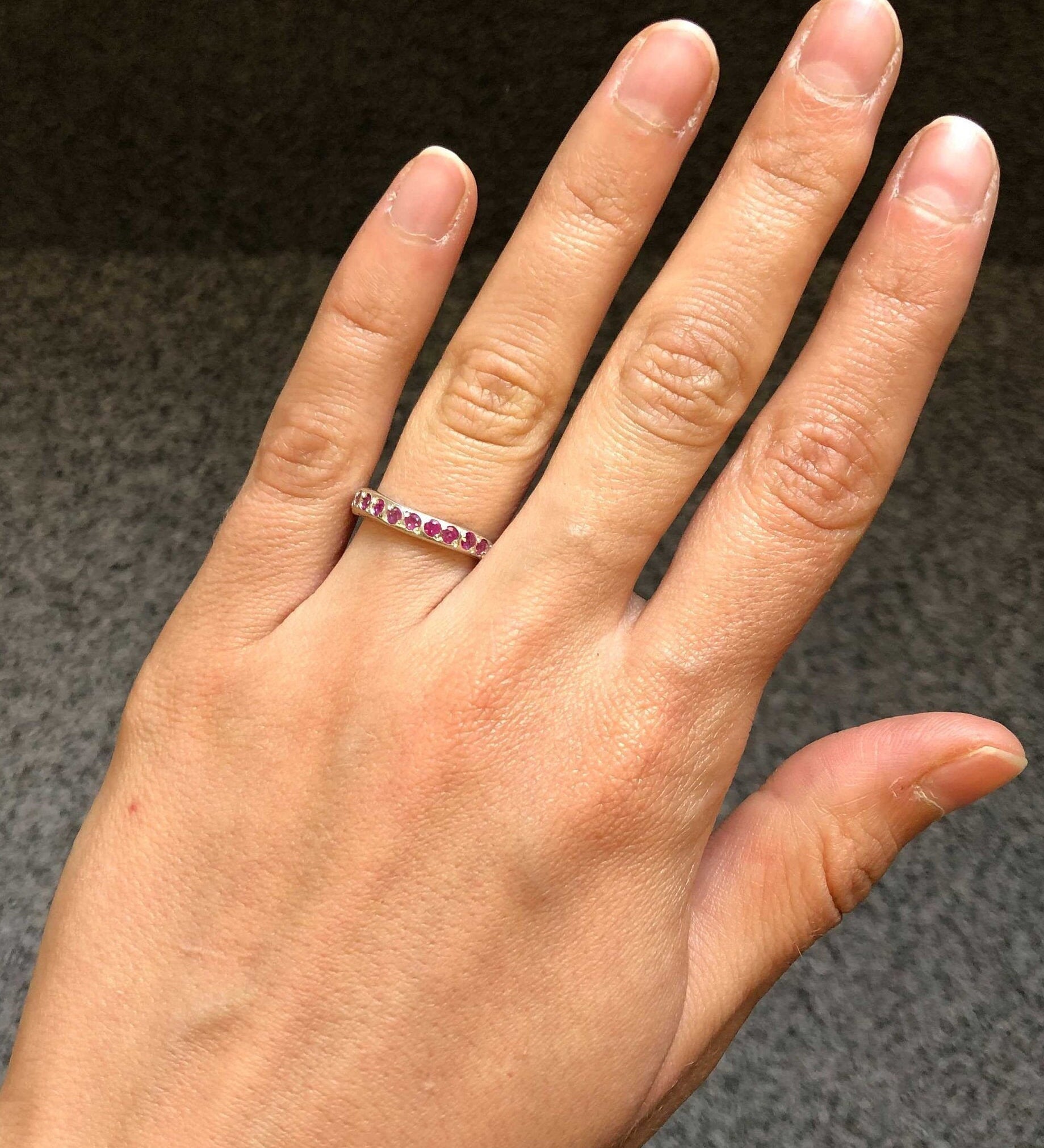 Garnet Band, Curved Ring, Natural Garnet, January Birthstone, Half Eternity Ring, Stackable Ring, Garnet Ring, Wedding Ring, Solid Silver