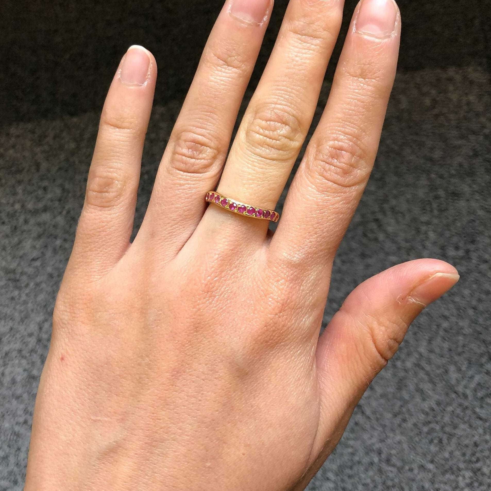 Garnet Band, Curved Ring, Natural Garnet, January Birthstone, Half Eternity Ring, Stackable Ring, Garnet Ring, Wedding Ring, Solid Silver(1)