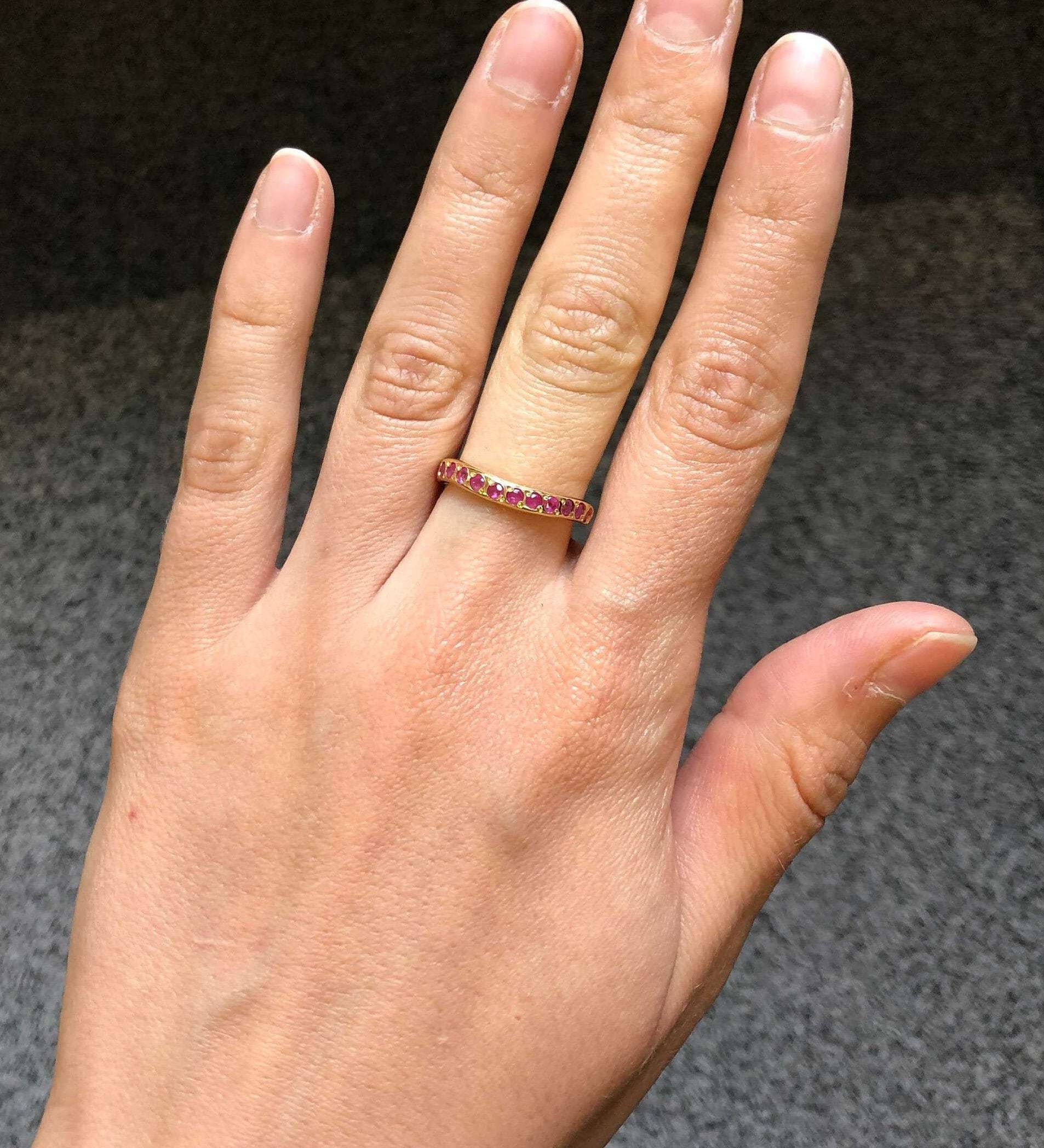 Garnet Band, Curved Ring, Natural Garnet, January Birthstone, Half Eternity Ring, Stackable Ring, Garnet Ring, Wedding Ring, Solid Silver(1)