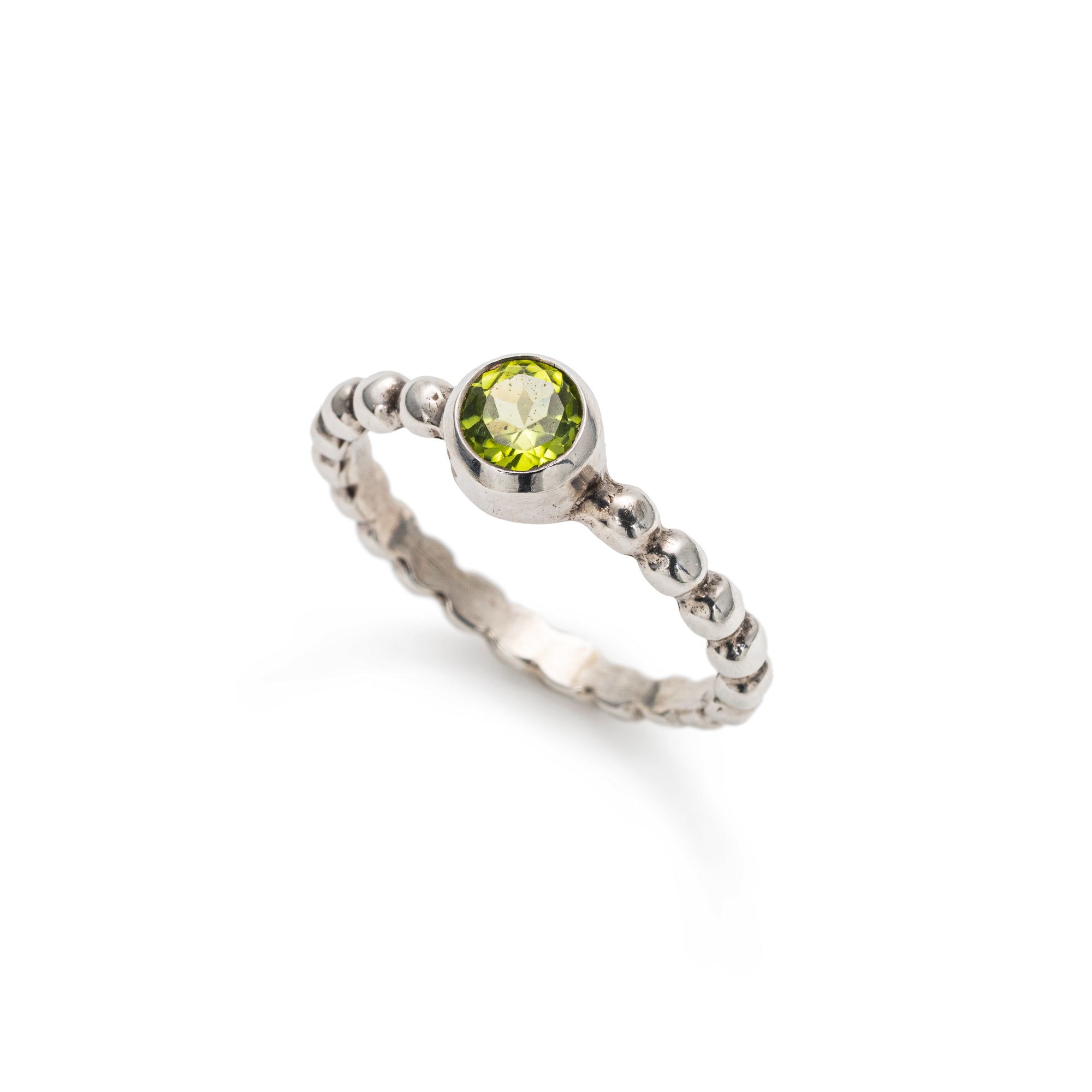 Peridot Ring, Natural Peridot, August Birthstone, Silver Solitaire Ring, Bright Green Ring, Silver Bubble Band, Green Diamond Ring, Peridot