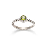 Peridot Ring - Green Solitaire Ring - Silver Bubble Band