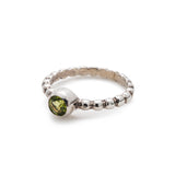 Peridot Ring - Green Solitaire Ring - Silver Bubble Band