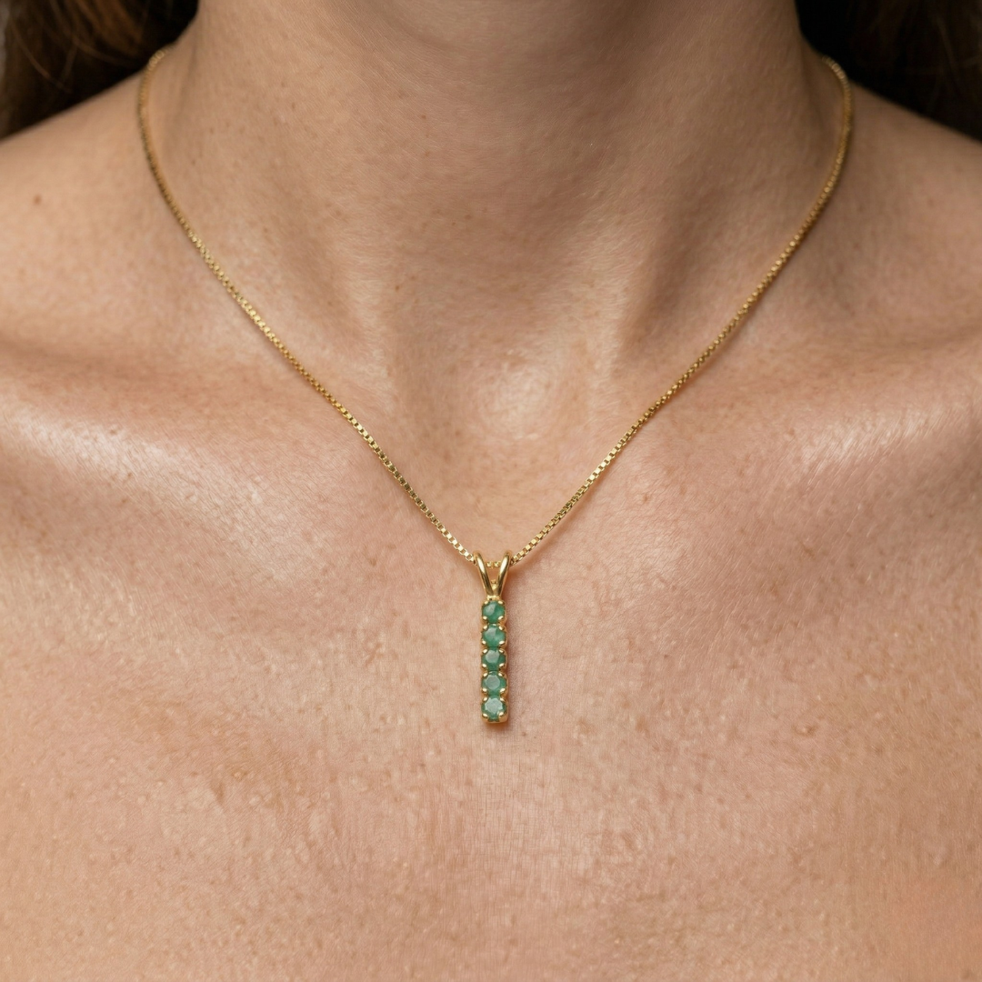 Elegant 18k Gold Vermeil pendant featuring a round natural emerald, perfect for May birthdays and meaningful gifts.