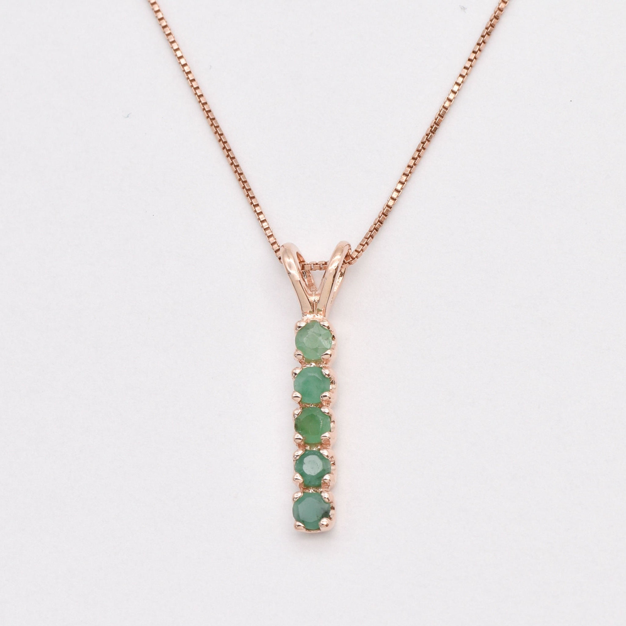 Natural Emerald Pendant made in Rose Gold Vermeil with Round Natural Green Emerald in Channel-Set setting, May Birthstone gift idea, symbolizes growth, harmony, and deep emotional healing, ideal for everyday wear and perfect for birthday gifting and special occasions.