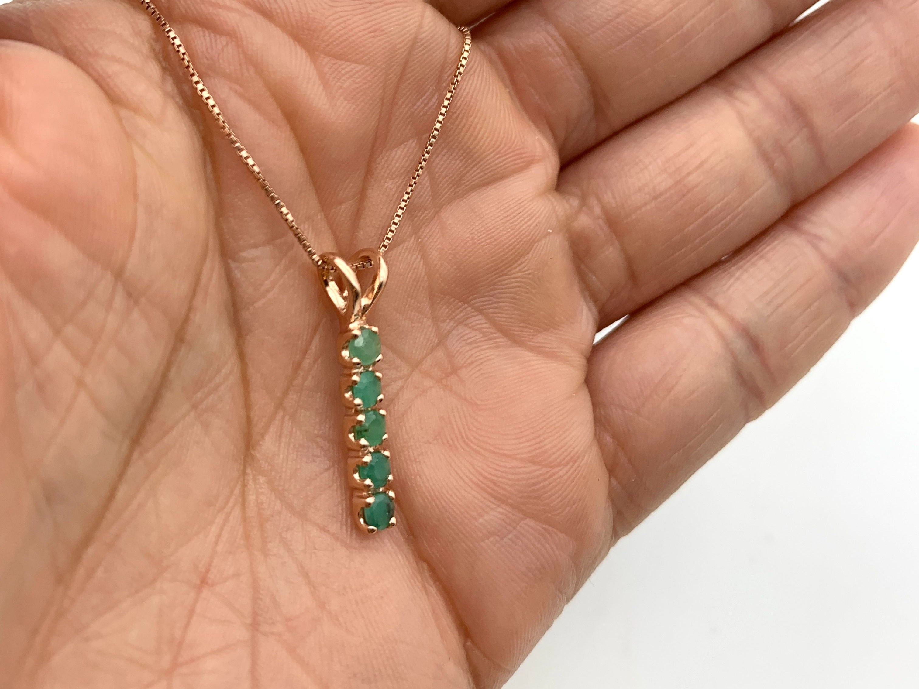 Rose Gold Vermeil Emerald Pendant featuring a Channel-Set Natural Green Emerald, perfect for May birthdays and special occasions.