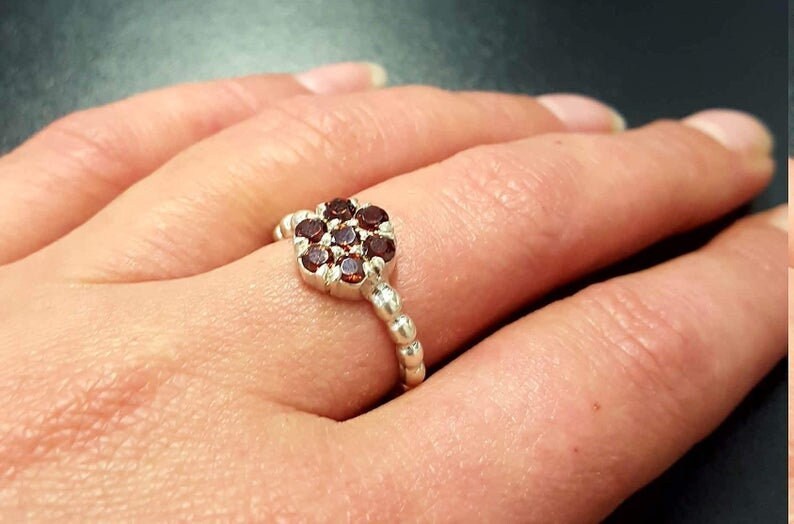 Mystic Topaz Ring, Natural Topaz, December Birthstone, Flower Ring, Vintage Flower Ring, Topaz Ring, Purple Diamond Ring, Solid Silver Ring