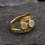 Natural Moonstone Ring - Two Stone Ring - White Vintage Ring