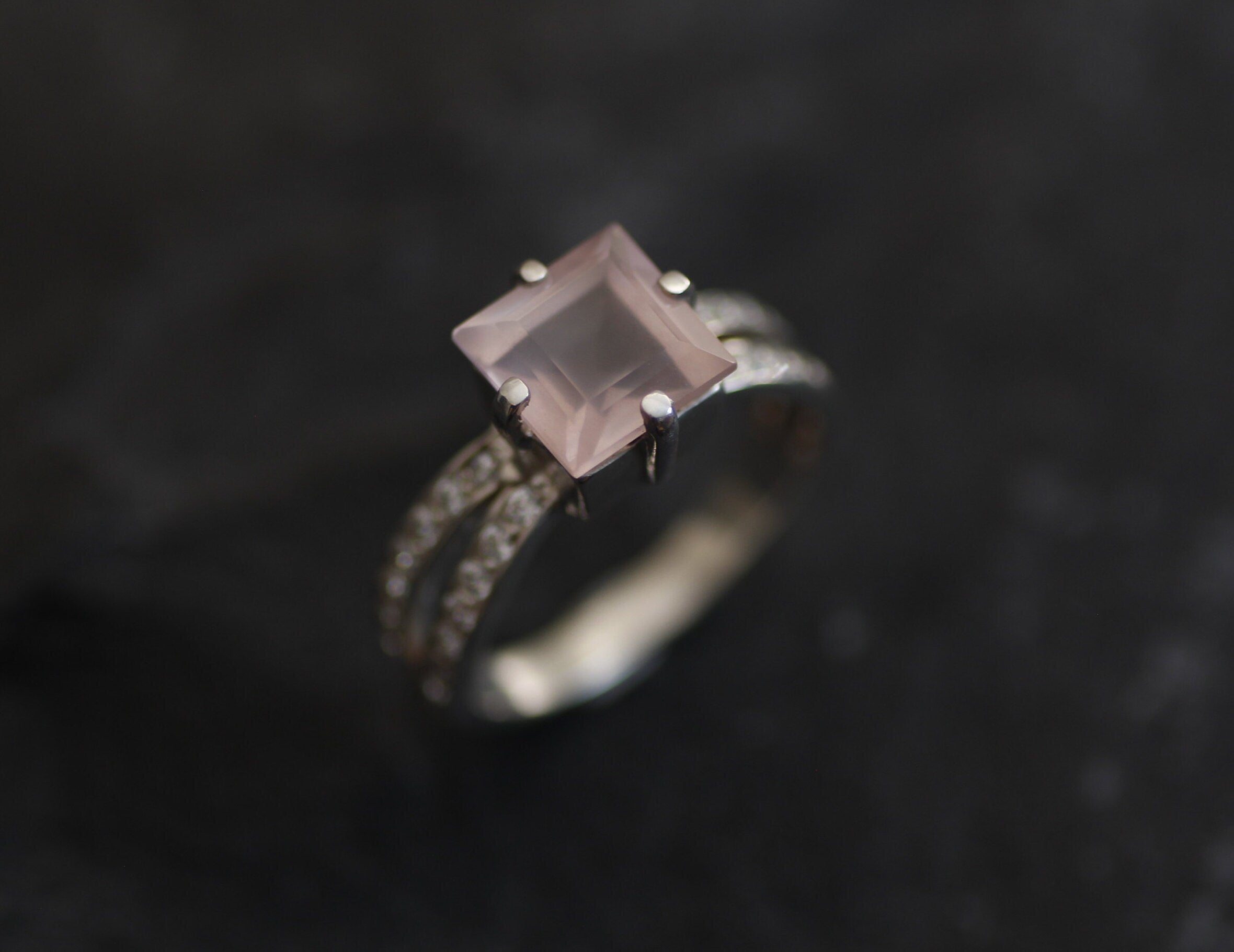 Pink Engagement Ring, Natural Rose Quartz, Antique Ring, Princess Cut Ring, Promise Ring, Solitaire Ring, 3 Carat Ring, Sterling Silver Ring