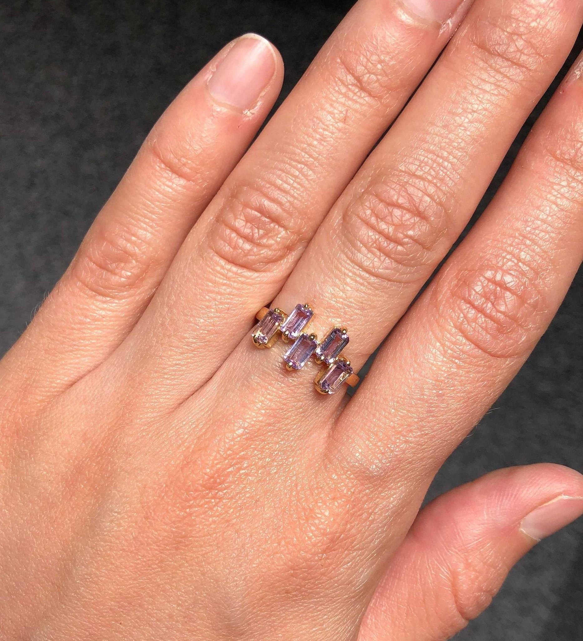 Gold Amethyst Ring, Baguette Band, Natural Amethyst, Stackable Ring, February Birthstone, Purple Band, Asymmetric Ring, Gold Vermeil Ring