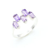 Amethyst Baguette Gold Ring, Natural Amethyst Ring, Asymmetric Purple Ring