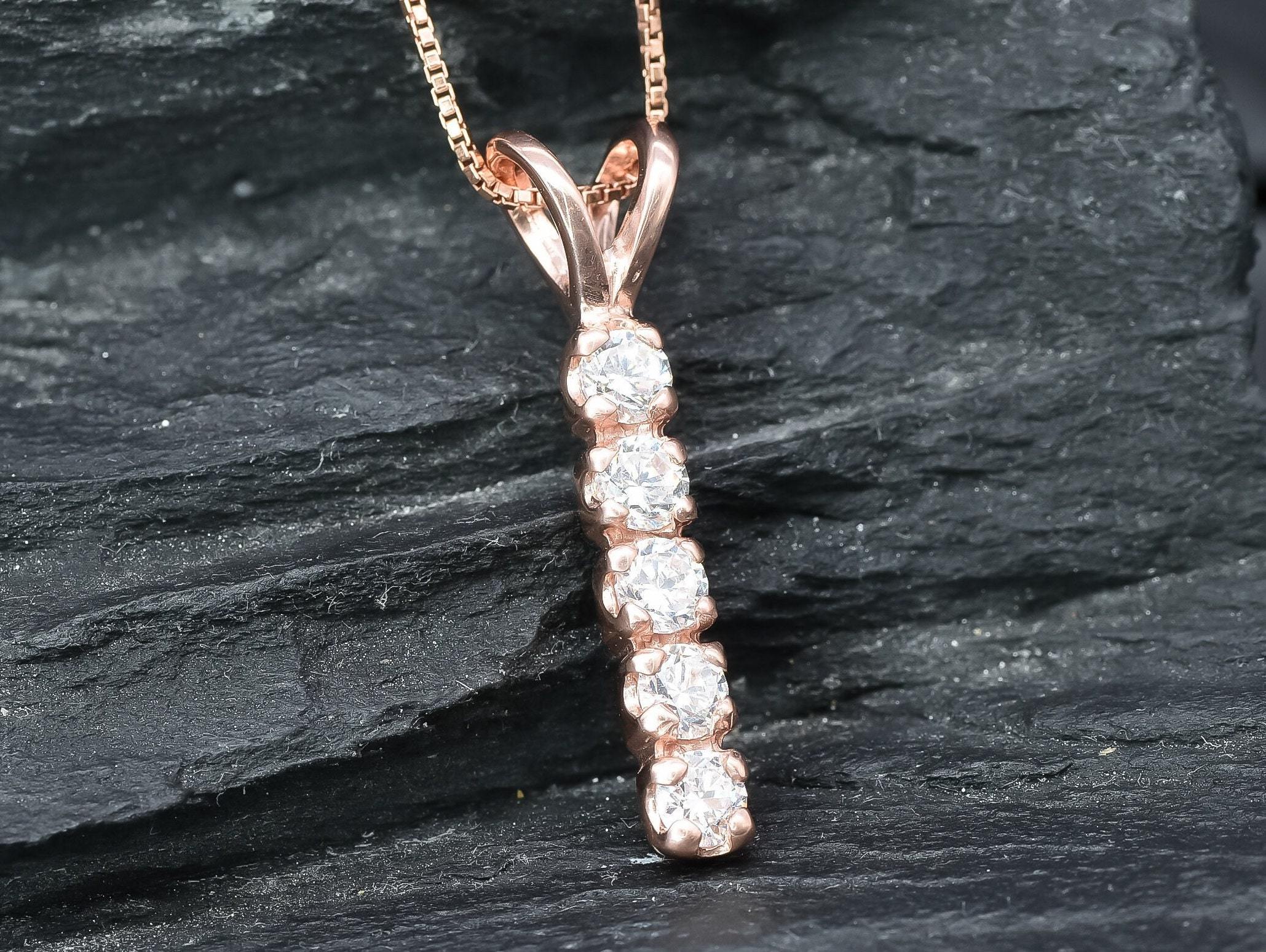 Rose Gold Diamond Pendant, Created Diamond, April Birthstone, Rose Gold Bar Pendant, Gold Layering Pendant, Vintage Pendant, White Pendant