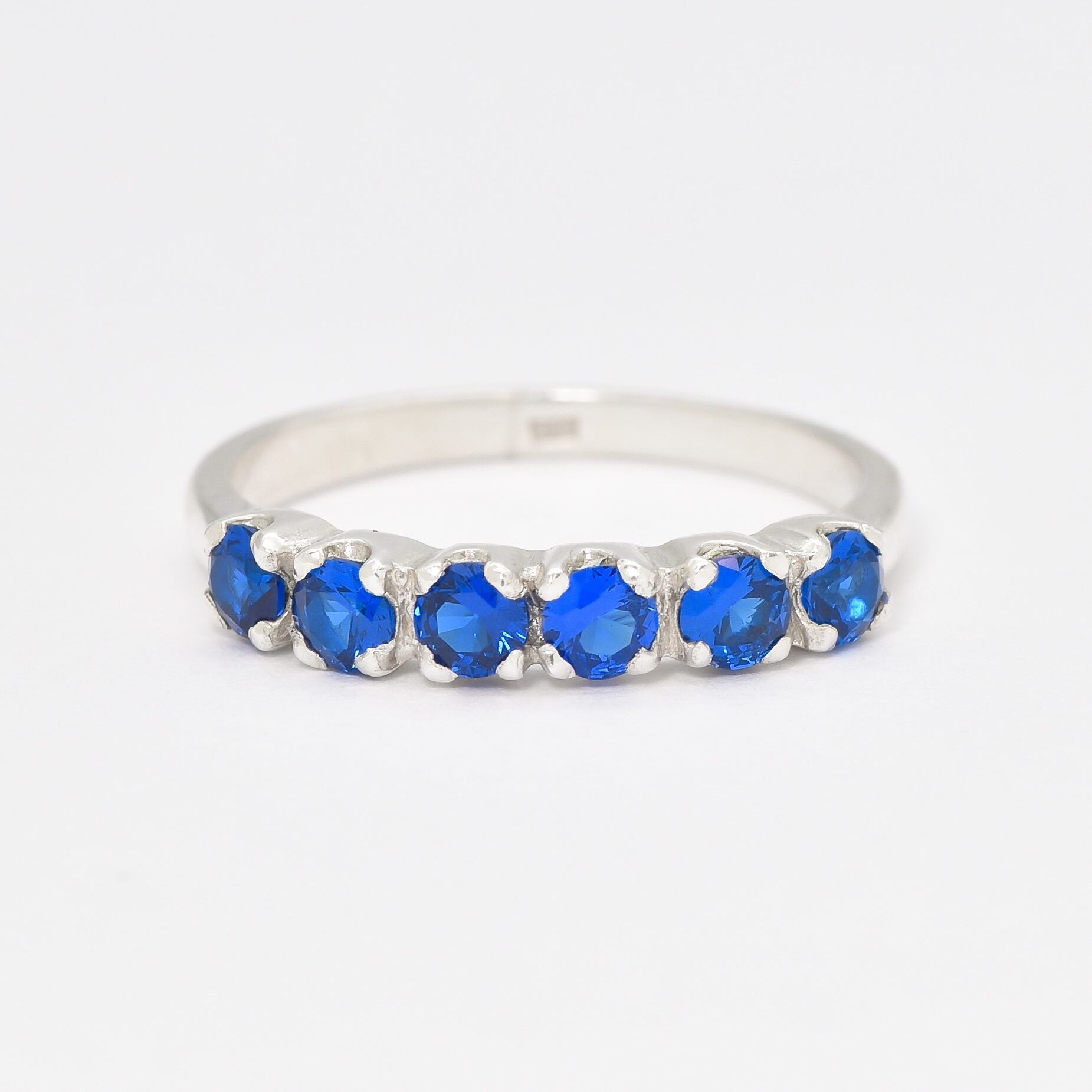 Sapphire Band, Created Sapphire, September Birthstone, Half Eternity Band, Stackable Band, Blue Band, Blue Vintage Ring, Solid Silver Ring