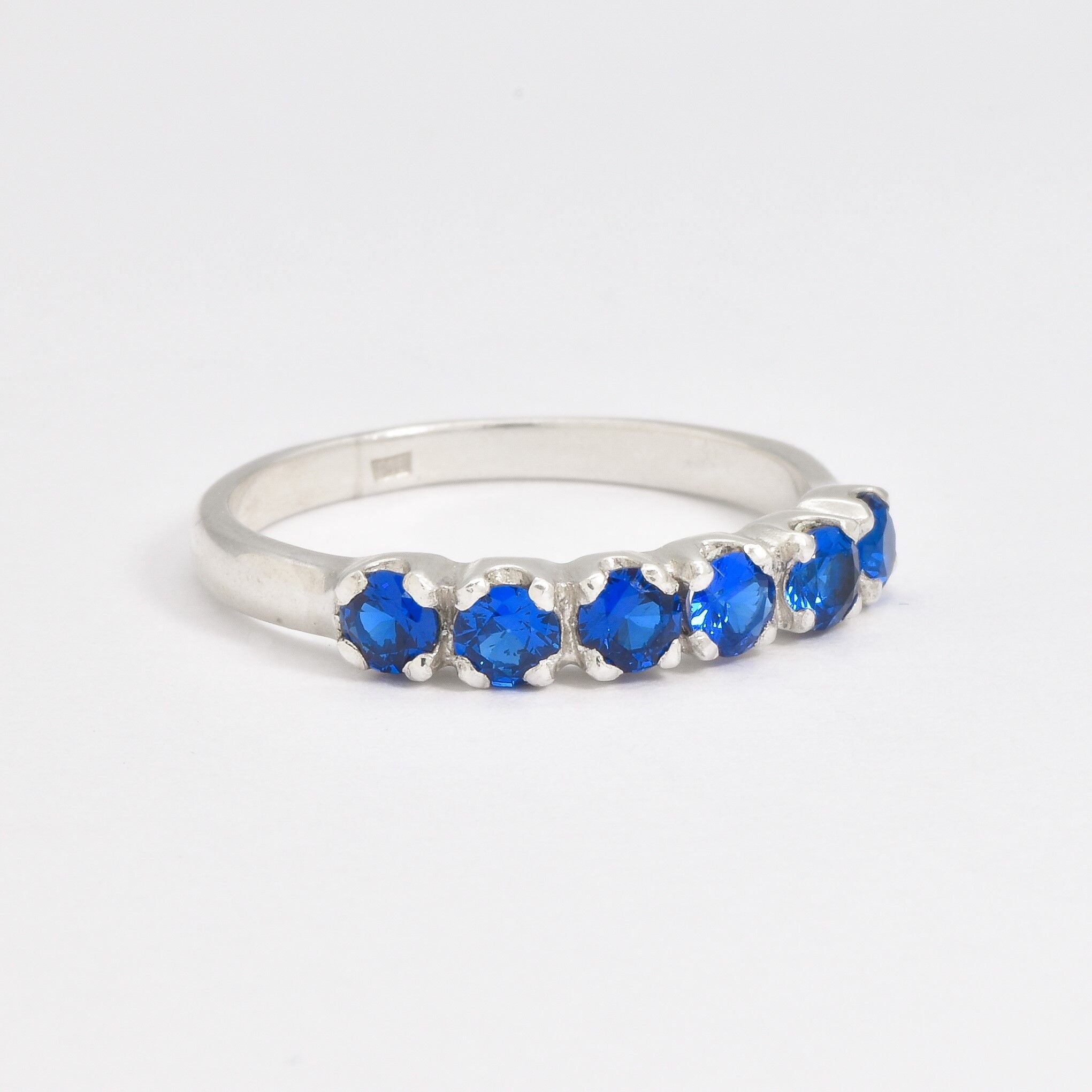 Sapphire Band, Created Sapphire, September Birthstone, Half Eternity Band, Stackable Band, Blue Band, Blue Vintage Ring, Solid Silver Ring