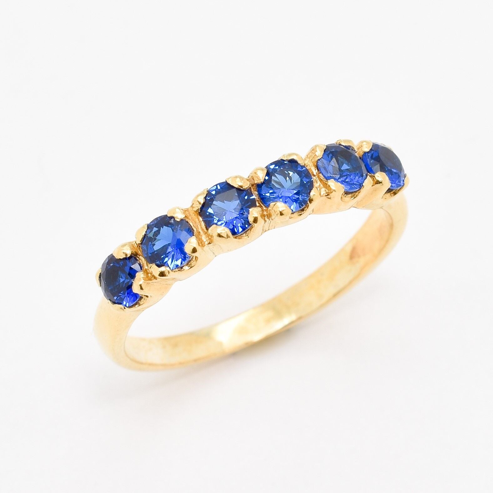 Created Sapphire Ring made in 18k Gold Vermeil with Round Created Blue Sapphire in Channel-Set setting, September Birthstone gift idea, symbolizes sincerity, truth, and faithfulness, ideal for everyday wear and perfect for birthday gifting and special occasions.