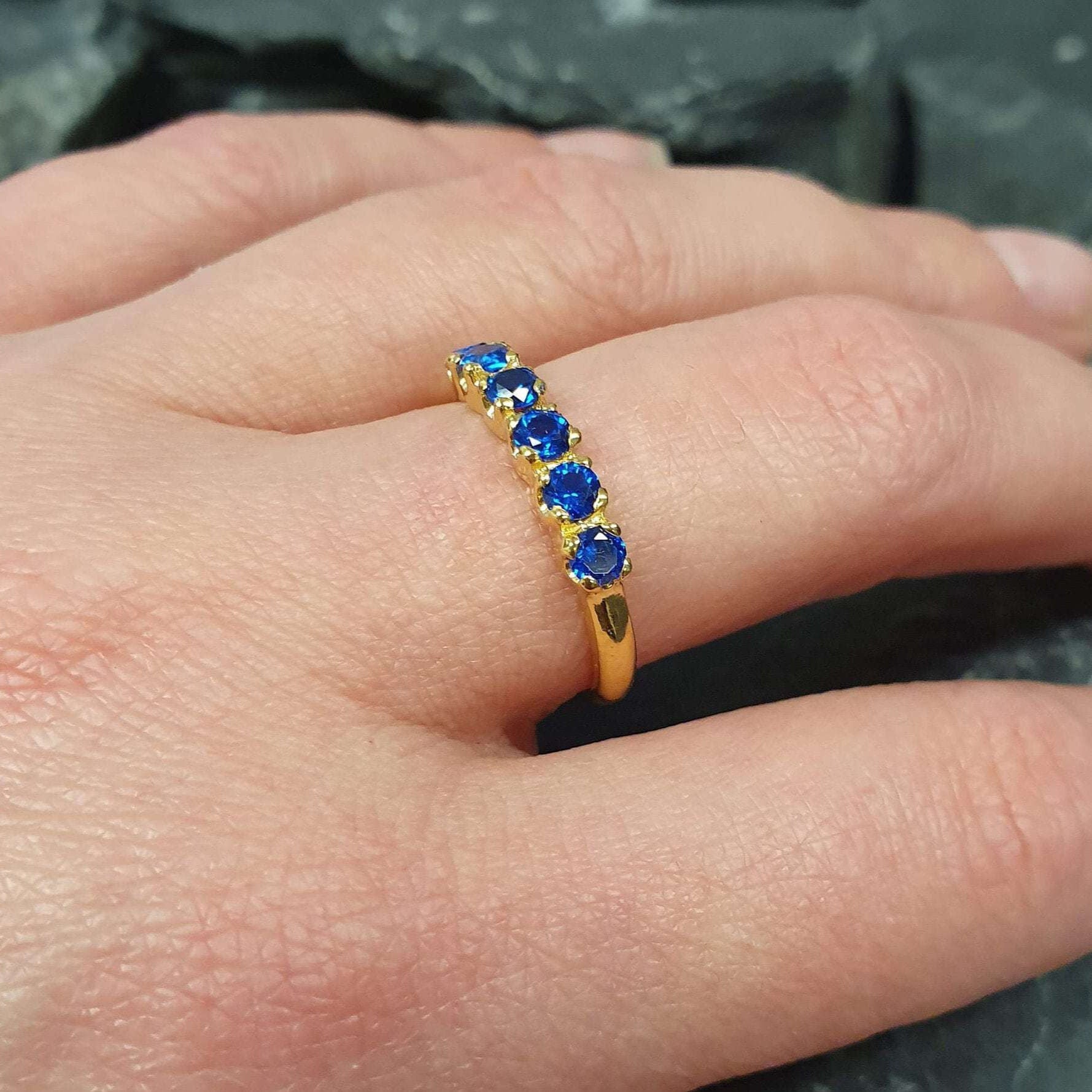 18k Gold Vermeil Sapphire Ring with Channel-Set Blue Sapphire, perfect for September birthdays and symbolizing sincerity and faithfulness.