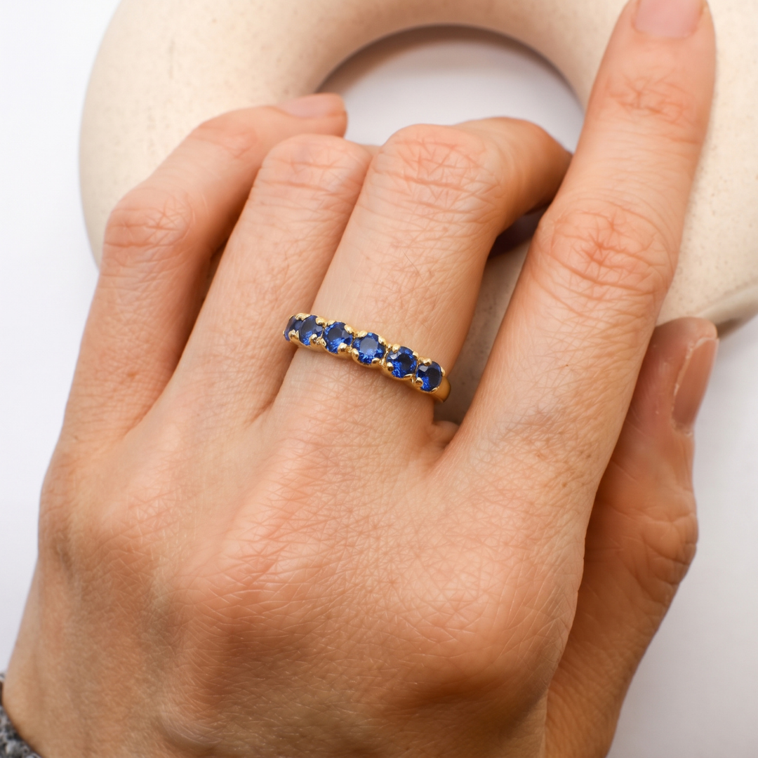 18k Gold Vermeil Sapphire Ring with Channel-Set Blue Sapphire, perfect for September birthdays and symbolizing sincerity and faithfulness.