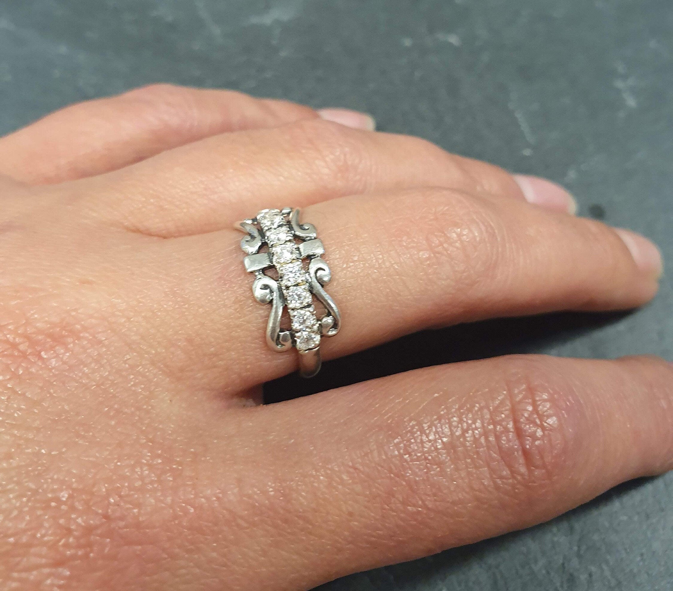 Crown Band, Created CZ Diamond, Tiara Ring, Diamond Band, Vintage Band, Sparkly Ring, Dainty Band, Dainty Antique Ring, Solid Silver Ring