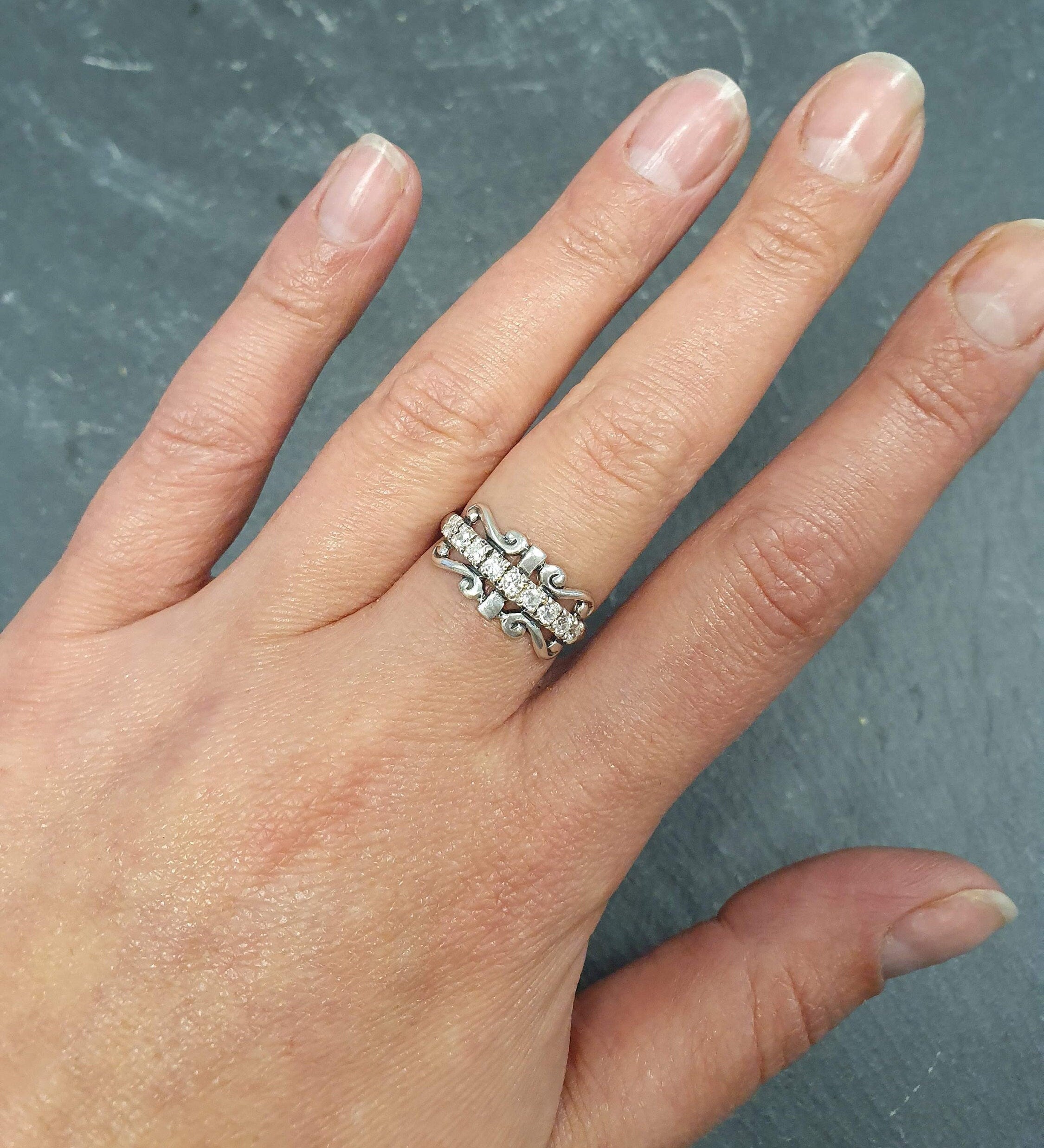 Crown Band, Created CZ Diamond, Tiara Ring, Diamond Band, Vintage Band, Sparkly Ring, Dainty Band, Dainty Antique Ring, Solid Silver Ring