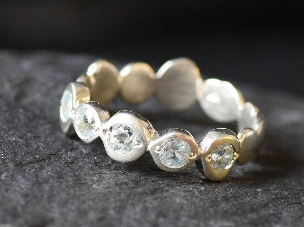 Blue Topaz Ring, Bubble Band, Natural Blue Topaz Sky, Stackable Ring, Boho Band, Blue Bohemian Ring, December Birthstone, Solid Silver Ring