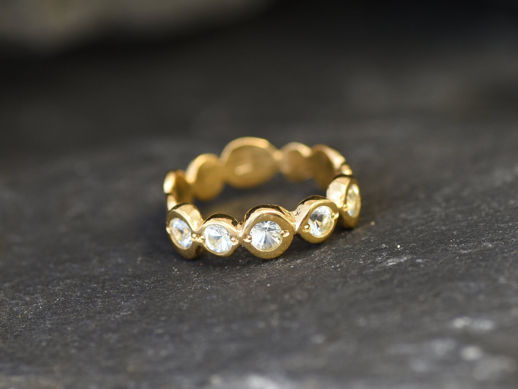 Blue Topaz Ring, Bubble Band, Natural Blue Topaz Sky, Stackable Ring, Boho Band, Blue Bohemian Ring, December Birthstone, Solid Silver Ring(1)