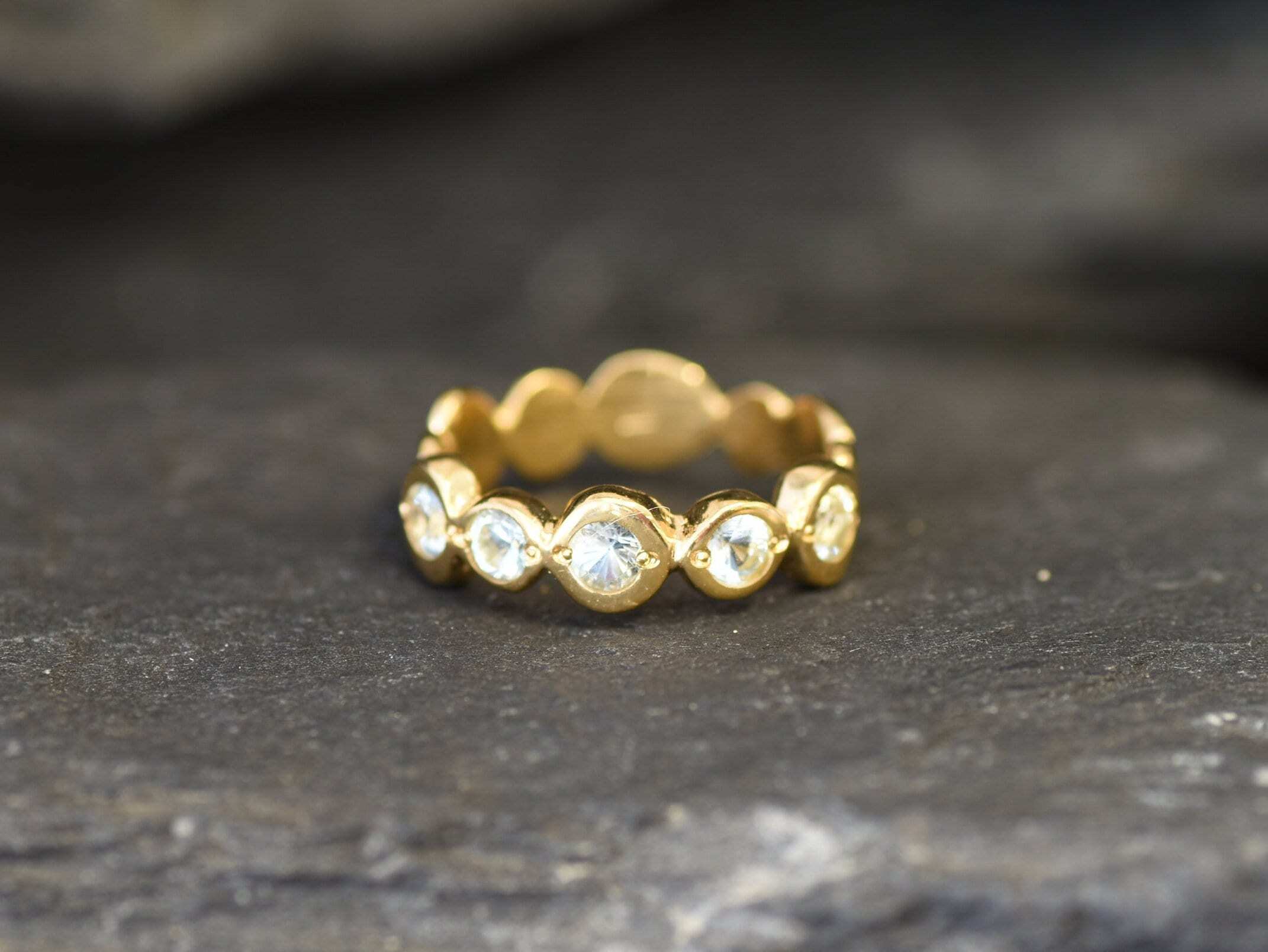 Blue Topaz Ring, Bubble Band, Natural Blue Topaz Sky, Stackable Ring, Boho Band, Blue Bohemian Ring, December Birthstone, Solid Silver Ring(1)