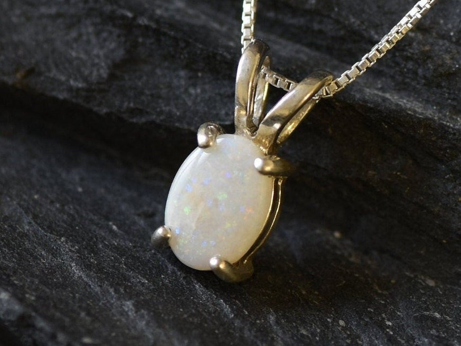 Opal Pendant, Natural Opal, October Birthstone, Australian Opal Pendant, Vintage Pendant, Dainty Pendant, Fire Opal, Real Opal, 925 Silver