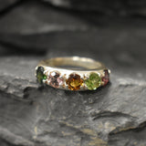 Wide Colorful Band - Natural Tourmaline Ring, October Birthstone Ring