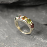 Wide Colorful Band - Natural Tourmaline Ring, October Birthstone Ring